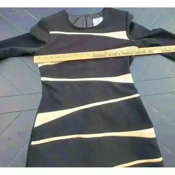 Joseph Ribkoff Black Bodycon Knit Dress Gold Diagonal Blocking Size 8 Vintage - Picture 7 of 10